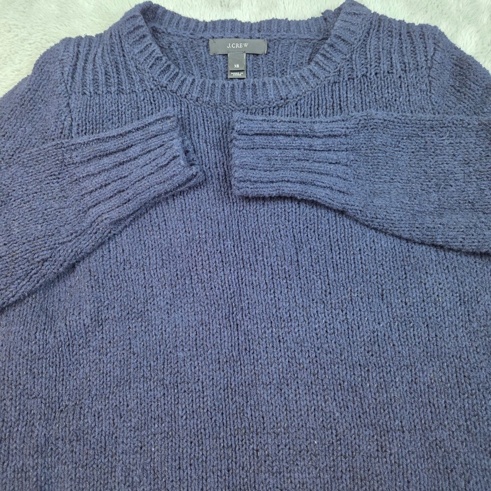 J.Crew Cotton Linen Blend Textured Knit Crew‎ Neck Sweater Womens XS Navy Blue